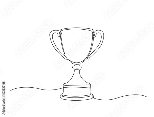 Continuous one line drawing of trophy cup for winner. Winner achievement trophy hand drawn vector illustration.