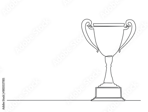 Continuous one line drawing of trophy cup for winner. Winner achievement trophy hand drawn vector illustration.