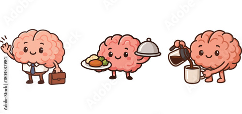 cute brain serving coffee and working in hospitality