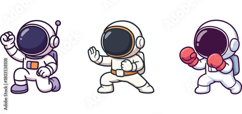 two cute astronauts boxing with red gloves