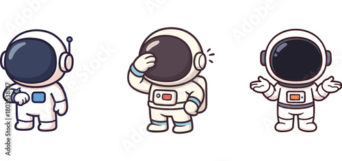 two cute astronauts walking and waving hands