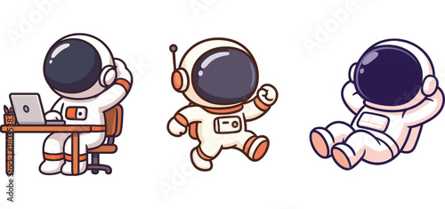 two small astronauts sitting and writing at cartoon desk