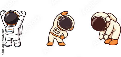 two cute astronauts doing exercise and stretching