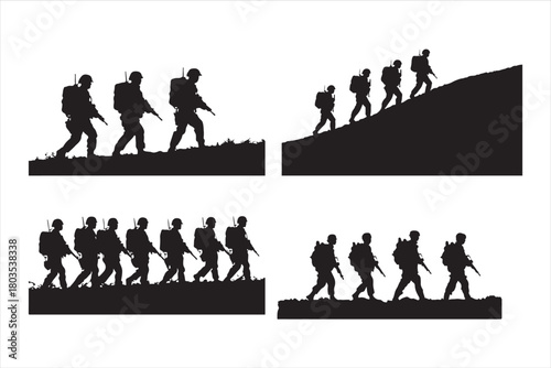 group of soldiers military silhouettes
