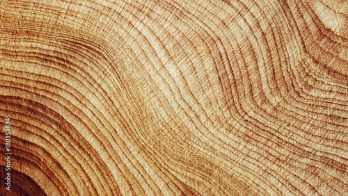 Natural wooden background, close up wood annual rings form. Top view of cross section of juniper tree, graphic nature organic pattern. Sawed timber with tree ring print, natural textures banner