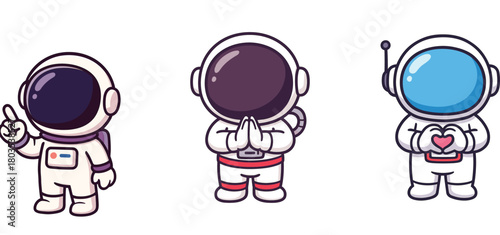three cute astronauts dancing and lifting helmets