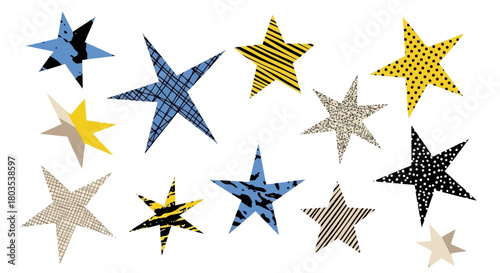Starry Dreams Hand-Drawn Stars with Unique Patterns for Celebratory and Festive Designs