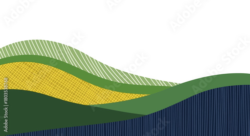 Abstract landscape design of rolling hills, using textured layers, evoking a sense of calm and nature