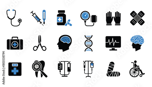 Medical equipment and healthcare icons a illustration set for hospital and clinic design isolated on a white background