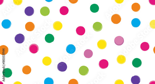 Colorful confetti dots scattered on a white background, a vibrant and festive seamless pattern for party invitations and celebratory designs