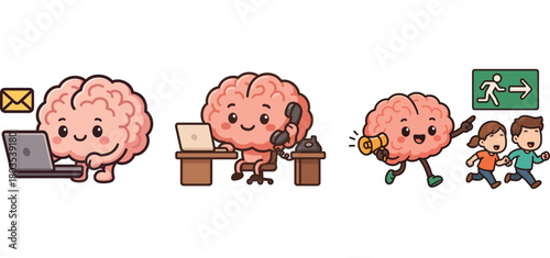 cartoon brain teaching students in classroom
