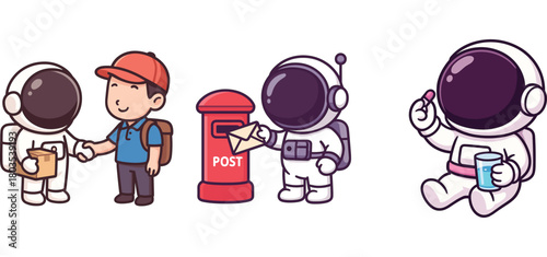 astronaut meeting courier and receiving package