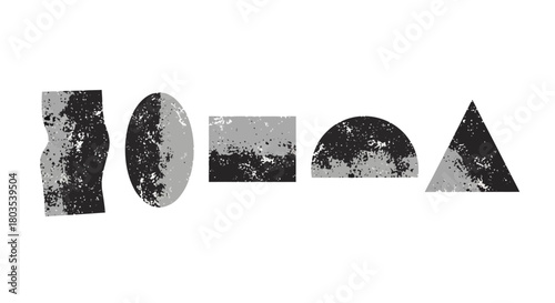 Abstract Geometric Shapes with Grunge Texture Overlay on White Background