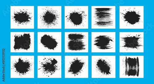 Collection of Expressive Black Ink Splatters and Brush Strokes