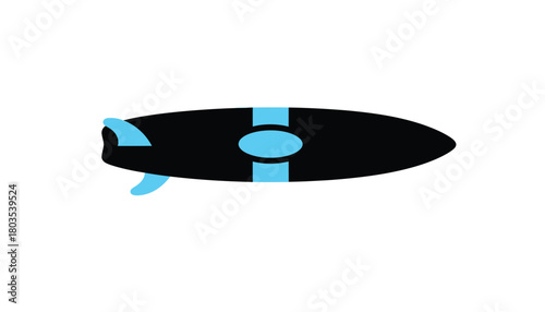Black surfboard illustration with blue accents a simple graphic perfect for summer designs and water sport themes