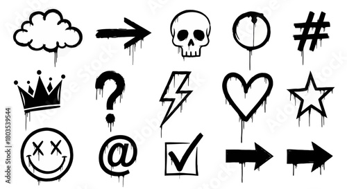 Urban Style A Collection of Black Graffiti Icons with Drip Effect for Modern Design