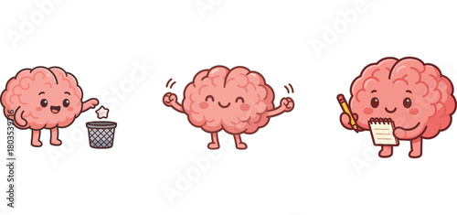 cute brain throwing trash and sweeping yard