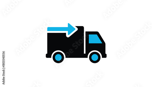 Delivery truck icon with arrow simple flat illustration for transportation and shipping services isolated on white background
