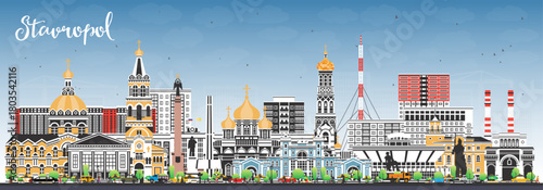 Stavropol Russia city skyline with color buildings and blue sky. Stavropol cityscape with landmarks. Business travel and tourism concept with modern and historic architecture.