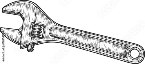 Adjustable wrench tool for repair and maintenance work on a black background