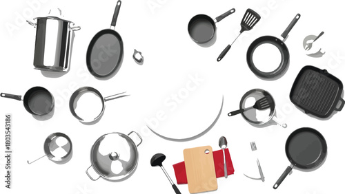 Kitchenware Arrangement with Cooking Utensils on a White Background
