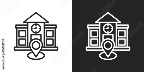 School Icon In Black And White Outline Style