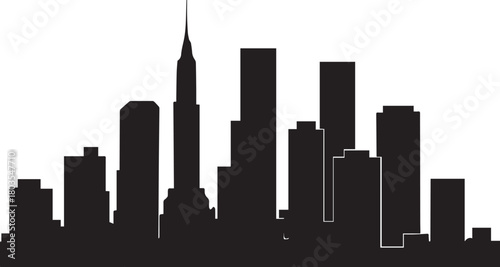 Black City Skyline Silhouette with Generic Buildings on Transparent Background