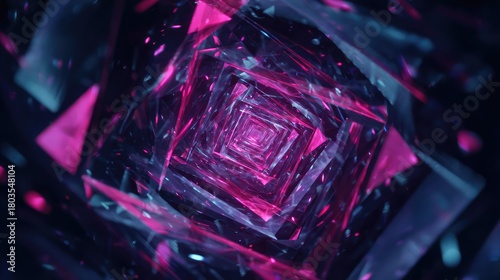 Fototapeta Naklejka Na Ścianę i Meble -  Abstract shining geometric tunnel creating infinity optical illusion