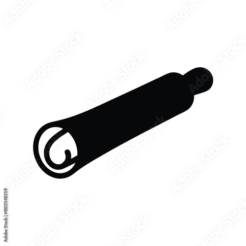 Cinnamon stick icon silhouette for spice and cooking