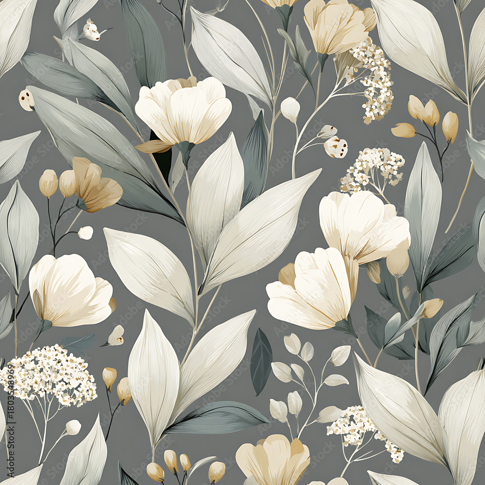 abstract, vector, monochrome, big flowers, all over textiles design, illustration digital image can be used for wrapping paper

