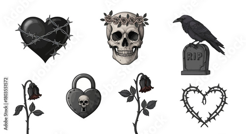 vector set of skulls and bones