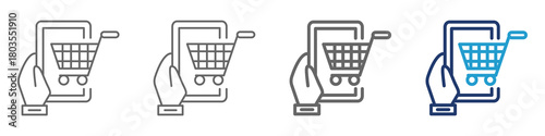 Set of online shopping. Image of cart in the application mobile. Vector illustration.