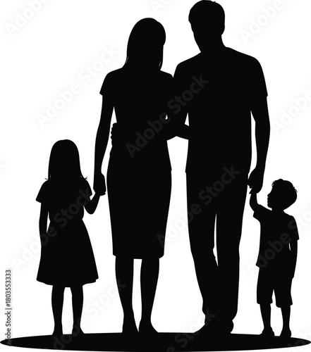 Silhouette family standing together parents with children holding hands unity support love parenting concept togetherness lifestyle abstract illustration happy family bond relationship