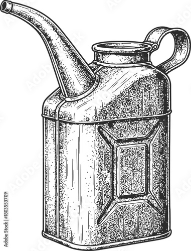 Old fashioned oil can with a long spout for lubrication and mechanical work.