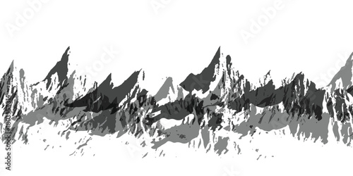 Artistic grayscale mountain peaks horizon, rugged terrain abstract
