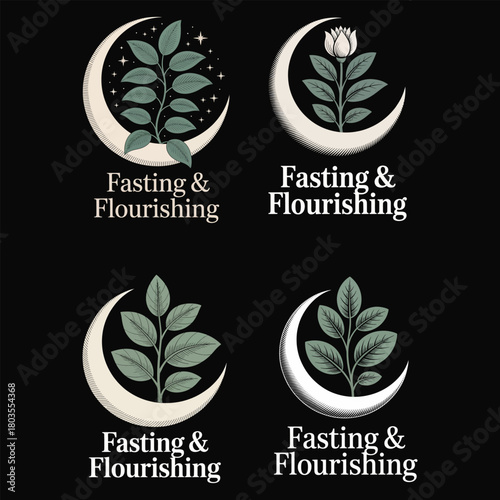 Fasting and Flourishing Crescent Moon Plant Botanical Design vector illustration