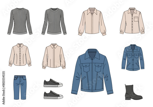 Fashionable Clothing Collection Stylish Outfits and Accessories.