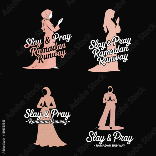 Islamic fashion women praying Ramadan Runway logo design silhouette muslim woman