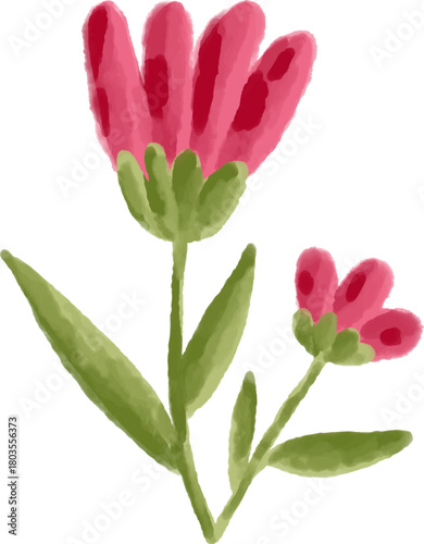 Cute Watercolor Bud Flowers – Children Style Red Floral Art