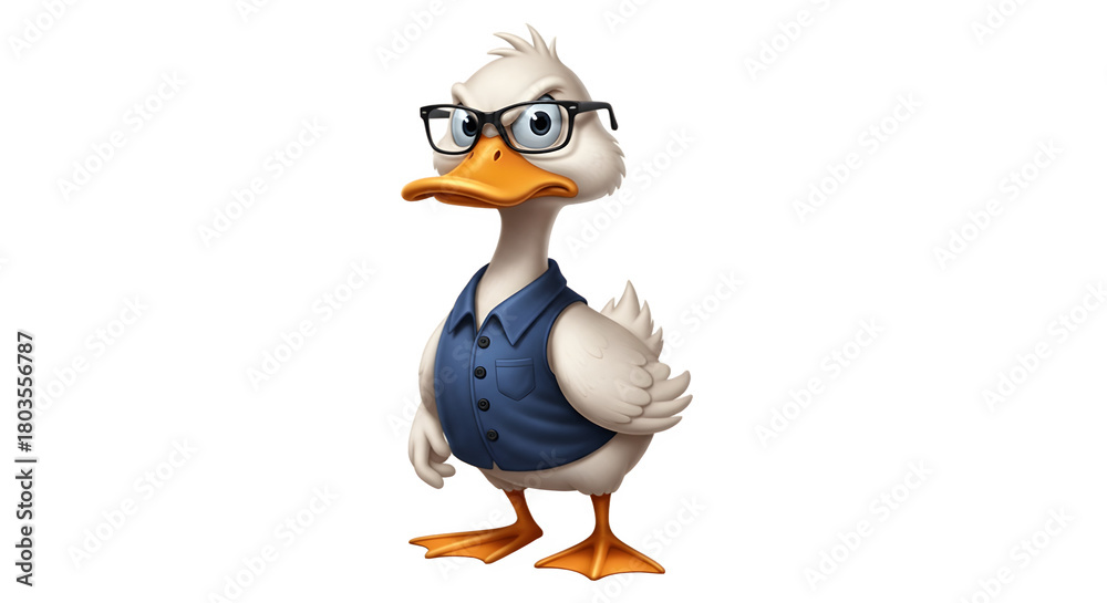 Obraz premium Illustrated smart duck character in a vest and eyeglasses.