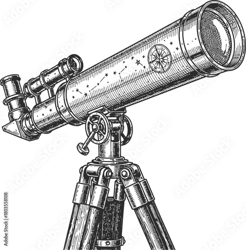 Telescope on tripod for astronomical observation and space exploration science