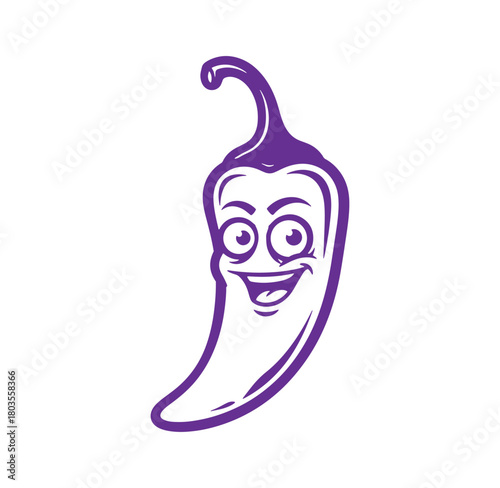 Cheerful cartoon illustration of a smiling purple chili pepper ready to cook flavorful meals