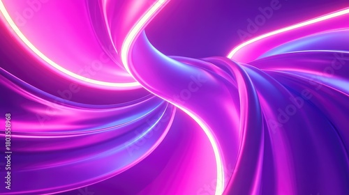 Abstract flowing neon light lines twisting render