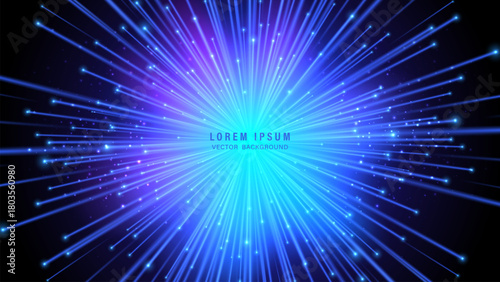 Vivid abstract background featuring radiant blue and purple light beams