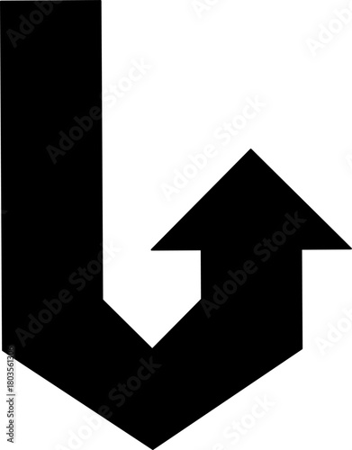 Bold black arrow icon making a sharp turn upward, symbolizing direction change, progress, and navigation in a clean, modern minimalist design.
