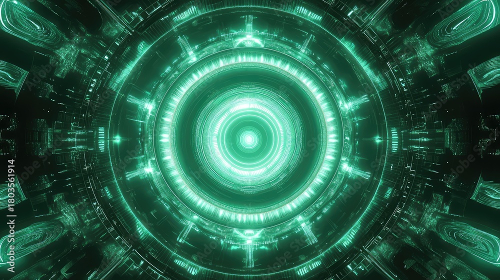 Fototapeta premium Digital green energy core generating futuristic data flow