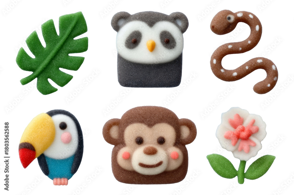 Obraz premium Colorful Jungle Animals and Plants in Crystal-like Design with Isolated Background