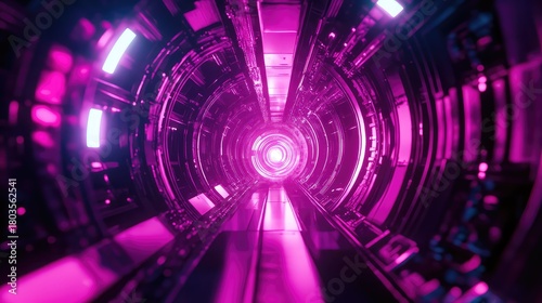 Fototapeta Naklejka Na Ścianę i Meble -  Futuristic technology tunnel glowing purple light portal