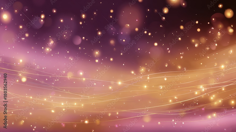 Naklejka premium Golden glittering particles and glowing streaks creating festive abstract background