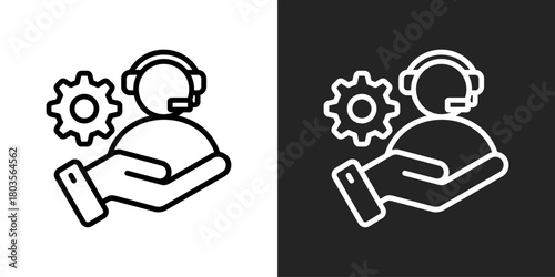 Technical Support Icon In Black And White Outline Style